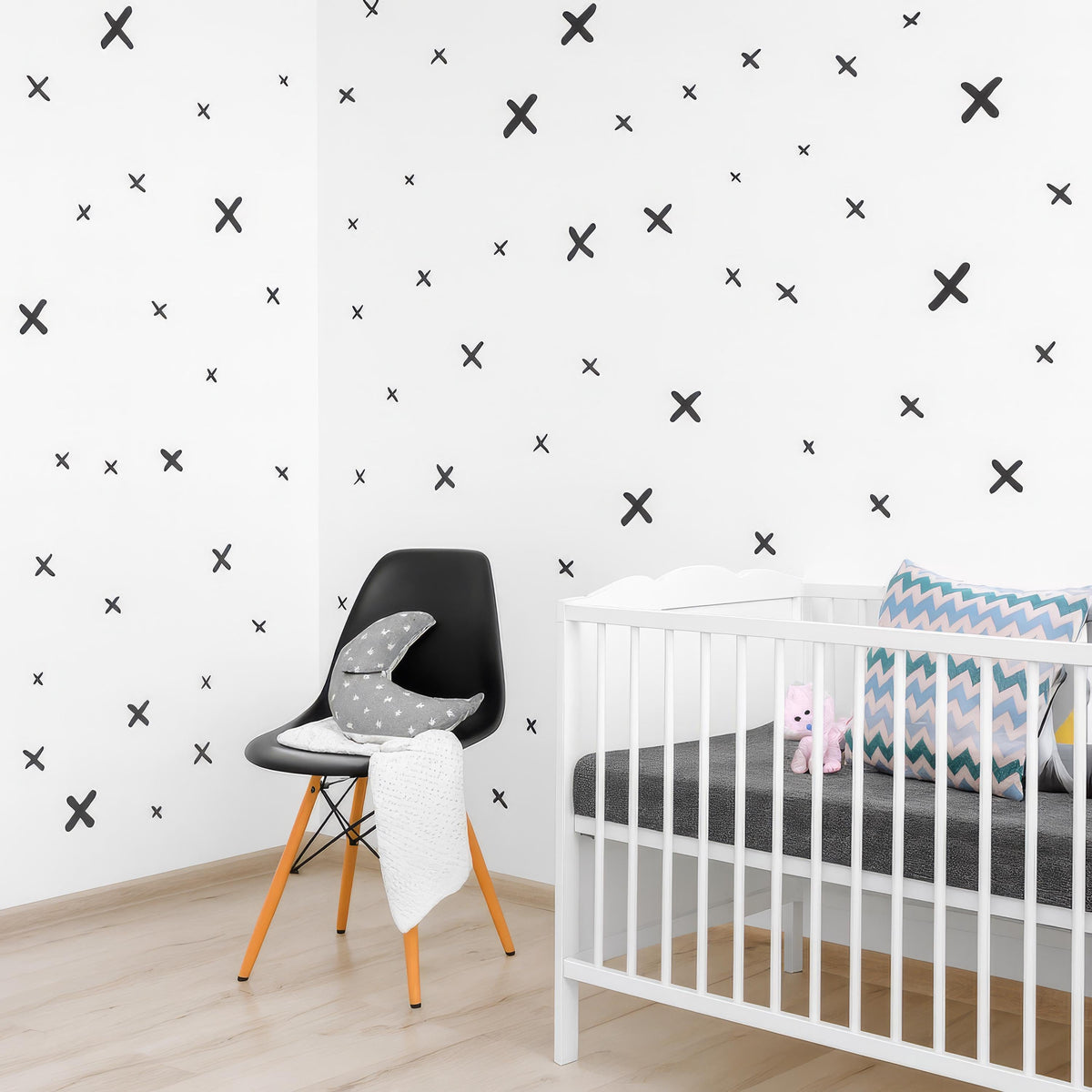 Minimalist X Wall Decals Set shown in a home interior