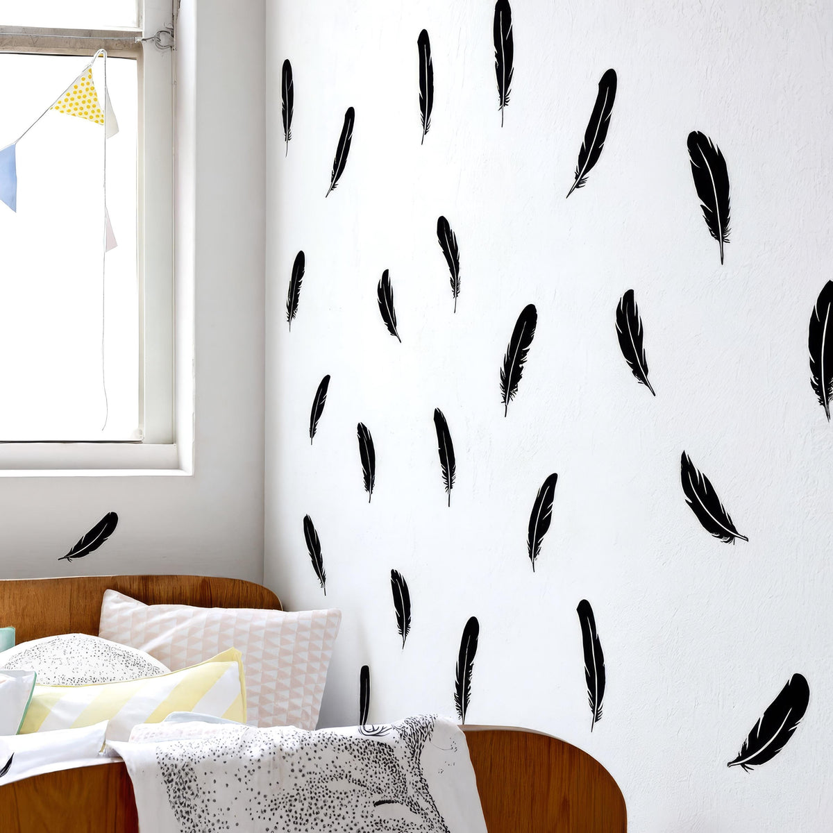 Feather Wall Decals (48 or 96) displayed in a styled space