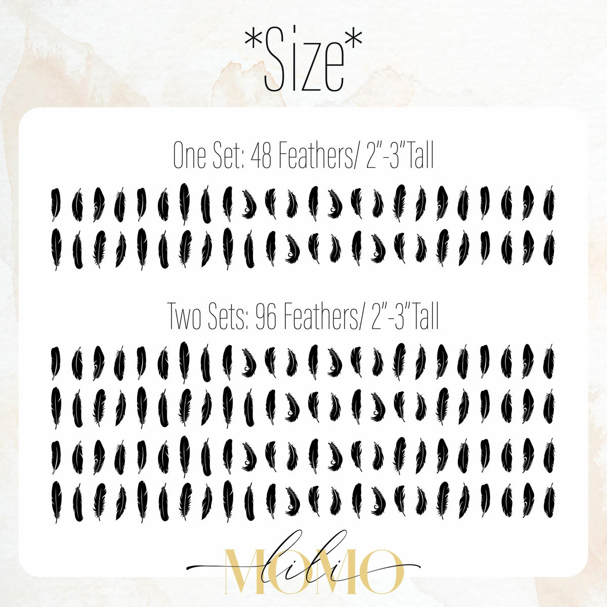 Close-up detail of feather wall decals (48 or 96) matte vinyl finish