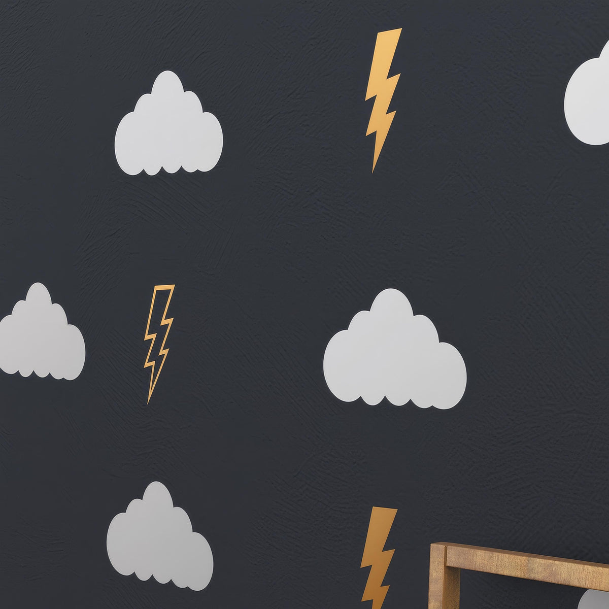 Lightning Bolts & Clouds Wall Decals (48/96) styled in a room setting