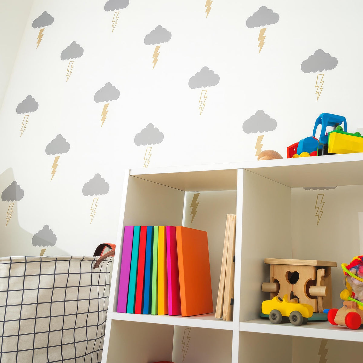 Lightning Bolts & Clouds Wall Decals (48/96) shown in a home interior