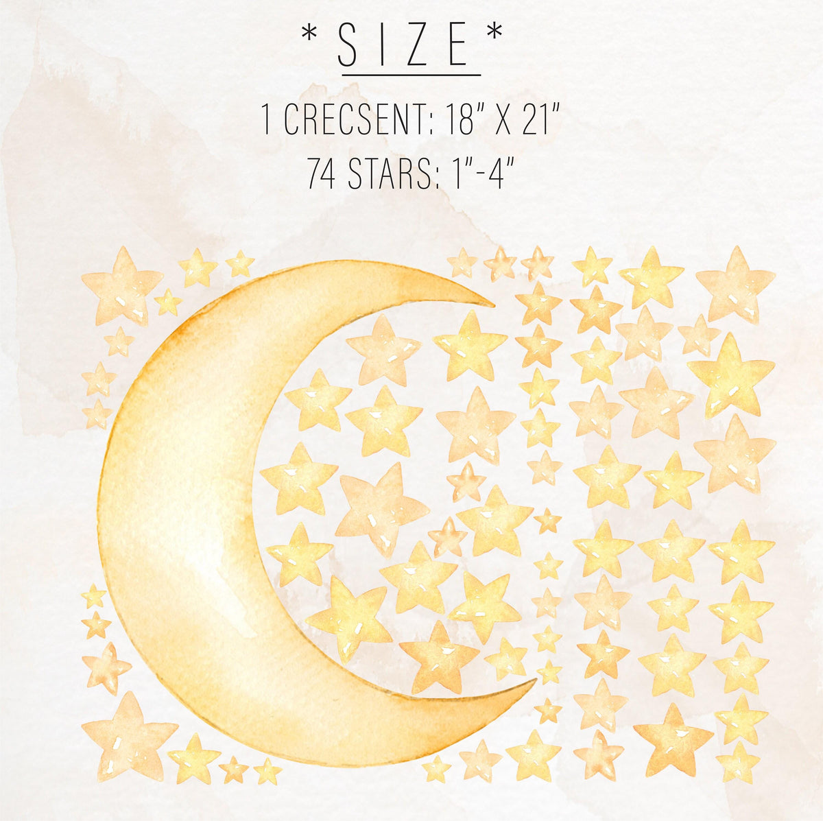 Close-up detail of watercolor moon & stars wall decals matte vinyl finish
