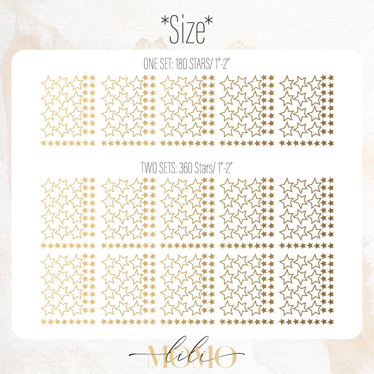 Close-up detail of star wall decals – 180/360 mini stars 1-2in matte vinyl finish