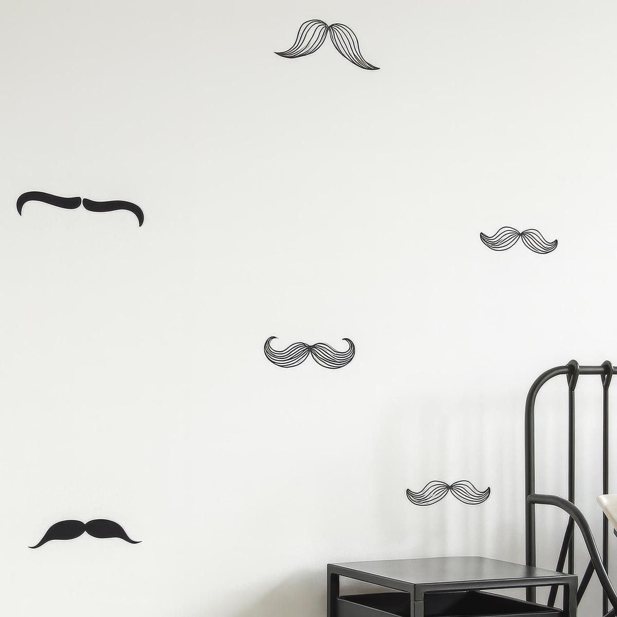Mustache Wall Decals Set styled in a room setting