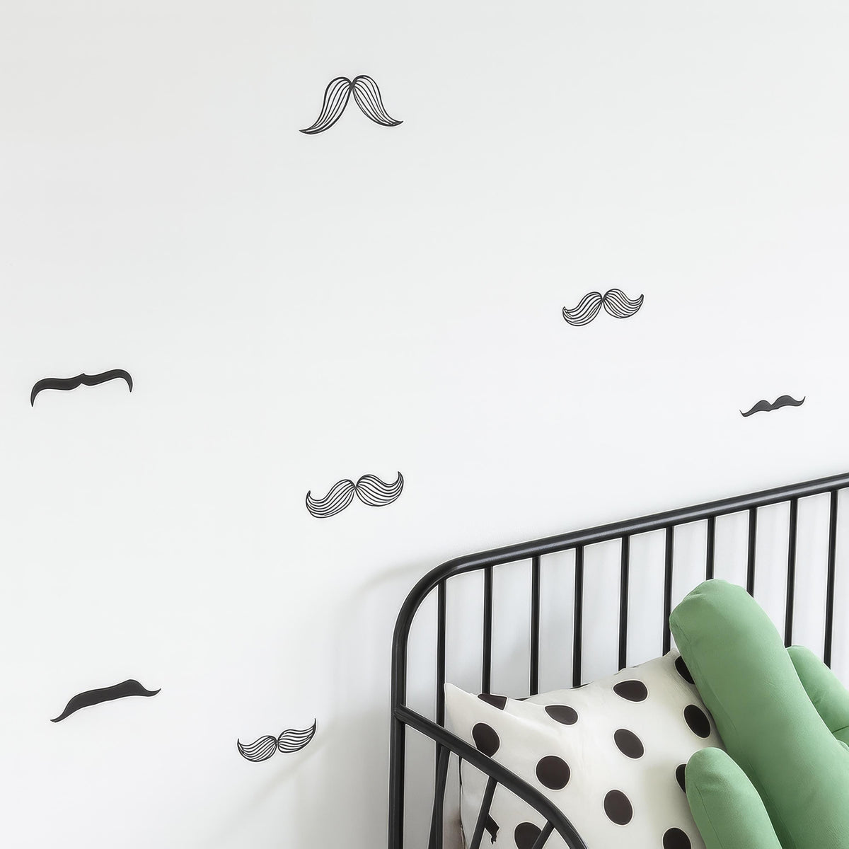 Mustache Wall Decals Set arranged on a feature wall