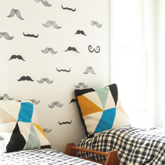 Mustache Wall Decals Set installed on a styled nursery wall