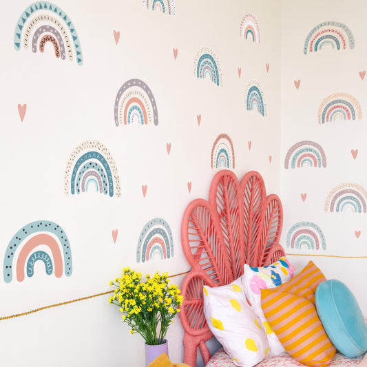 Boho Rainbow Wall Decals installed on a styled nursery wall