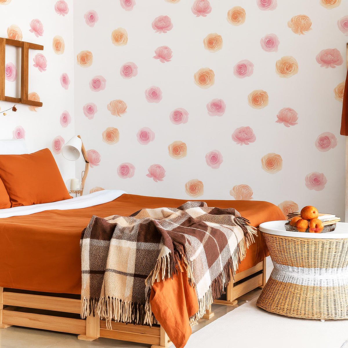 Watercolor Peony Wall Decals arranged on a feature wall