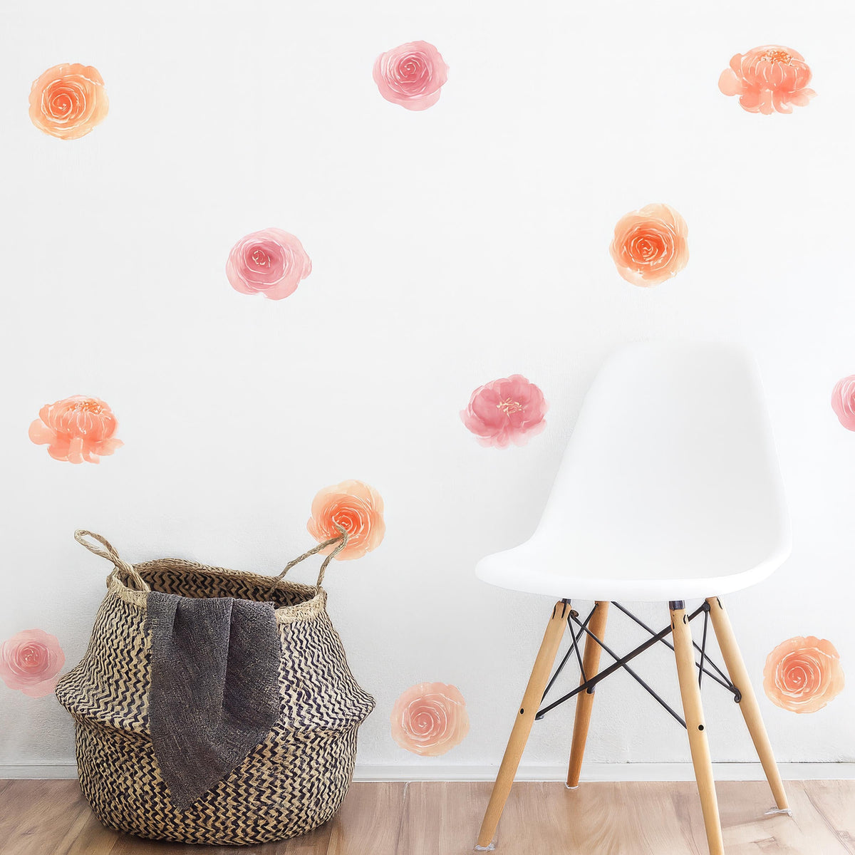 Watercolor Peony Wall Decals shown in a home interior