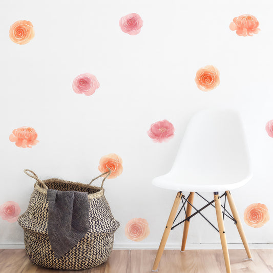 Watercolor Peony Wall Decals shown in a home interior