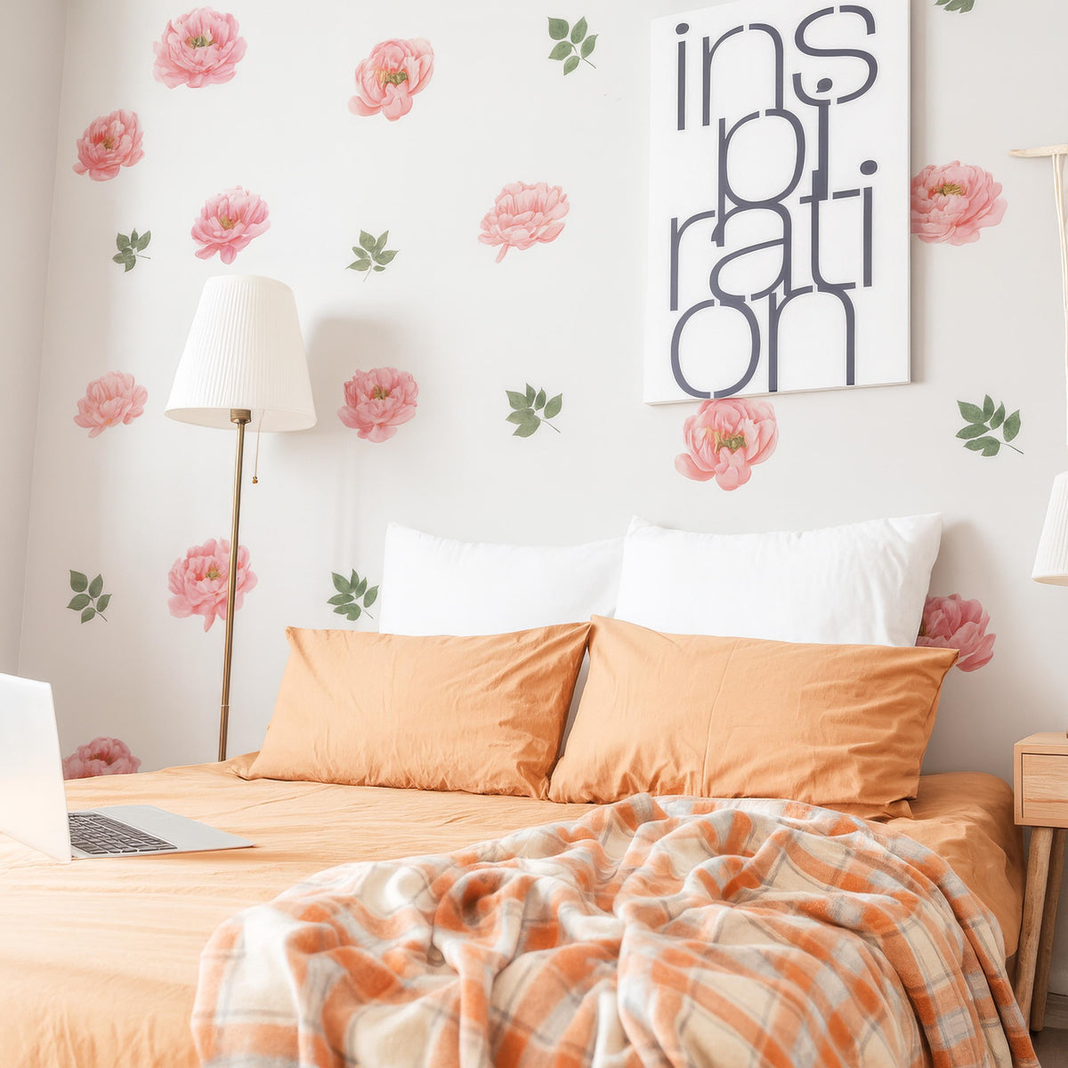 Pink Peony Wall Decals shown in a home interior