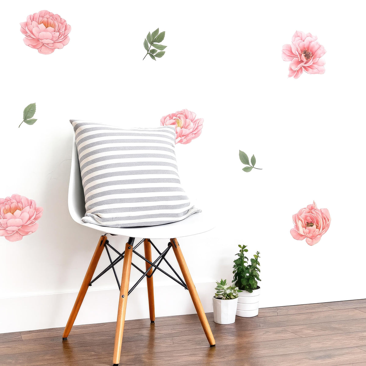 Pink Peony Wall Decals arranged on a feature wall