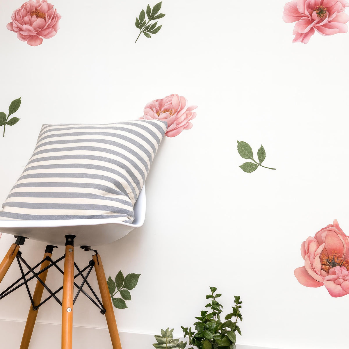 Pink Peony Wall Decals styled in a room setting