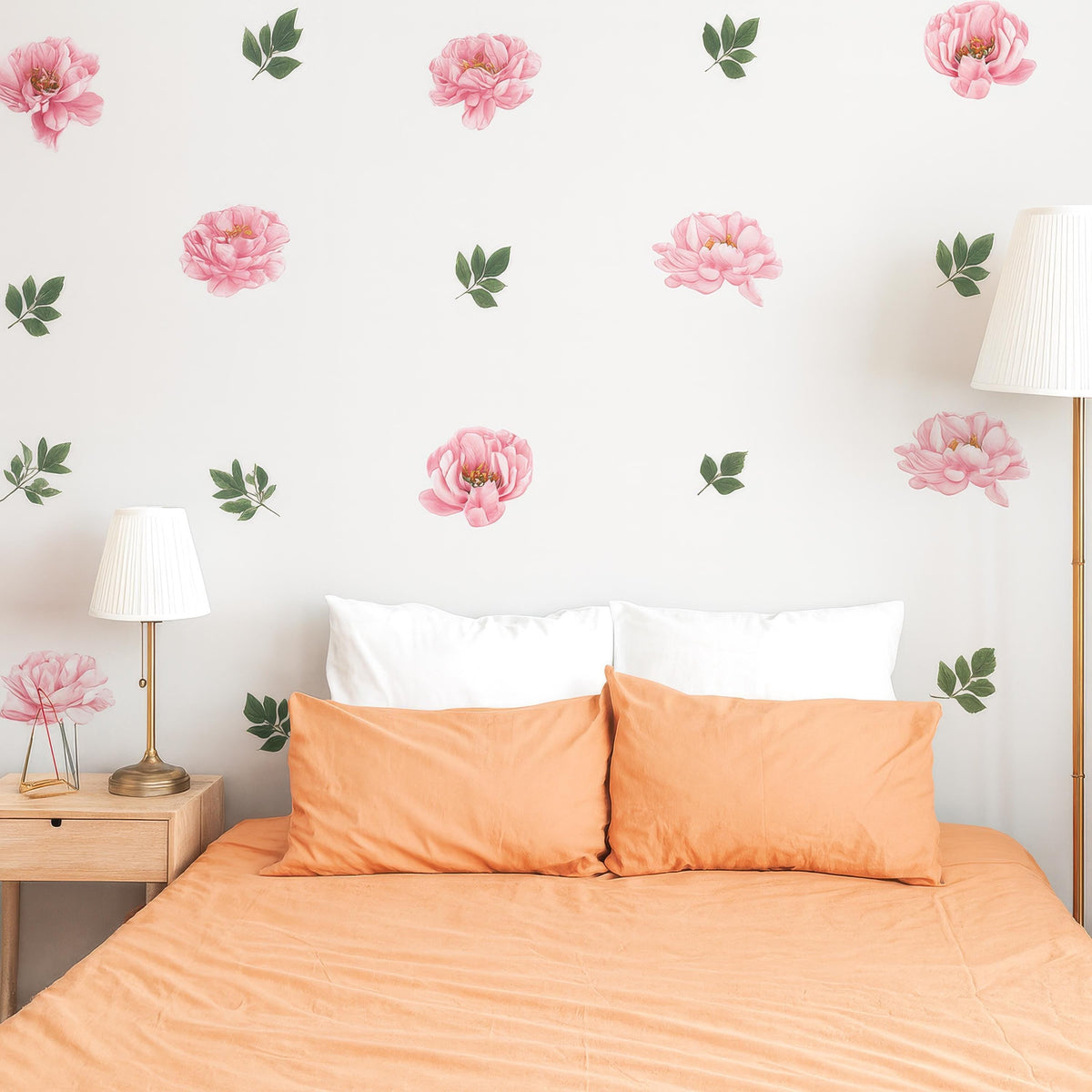 Pink Peony Wall Decals size reference on a wall