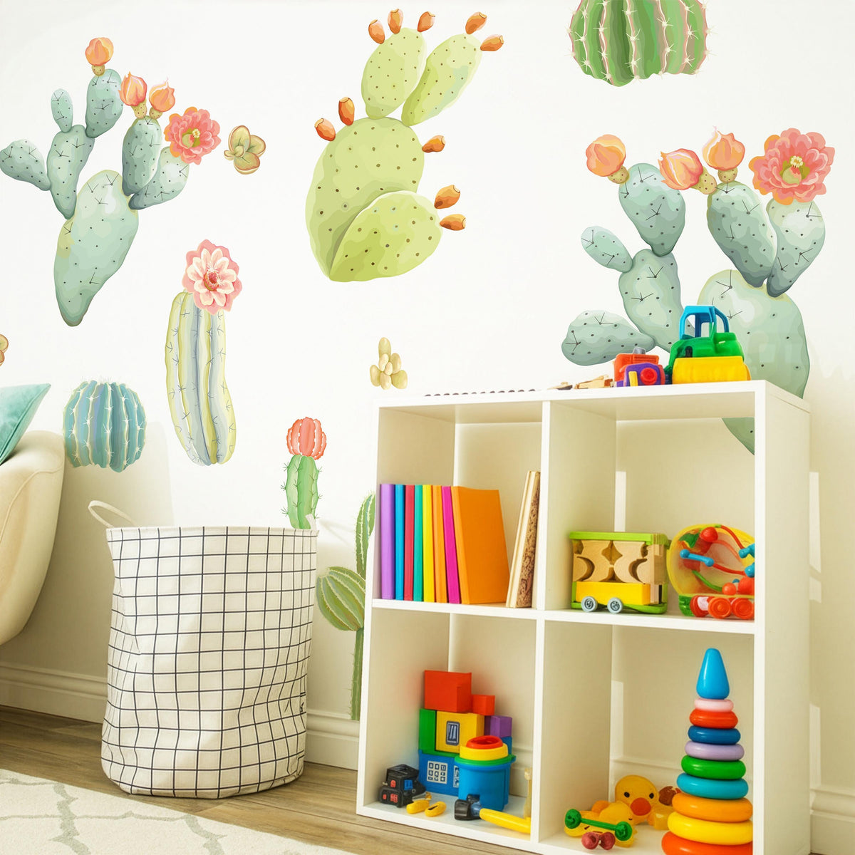 Cactus Wall Decals arranged on a feature wall