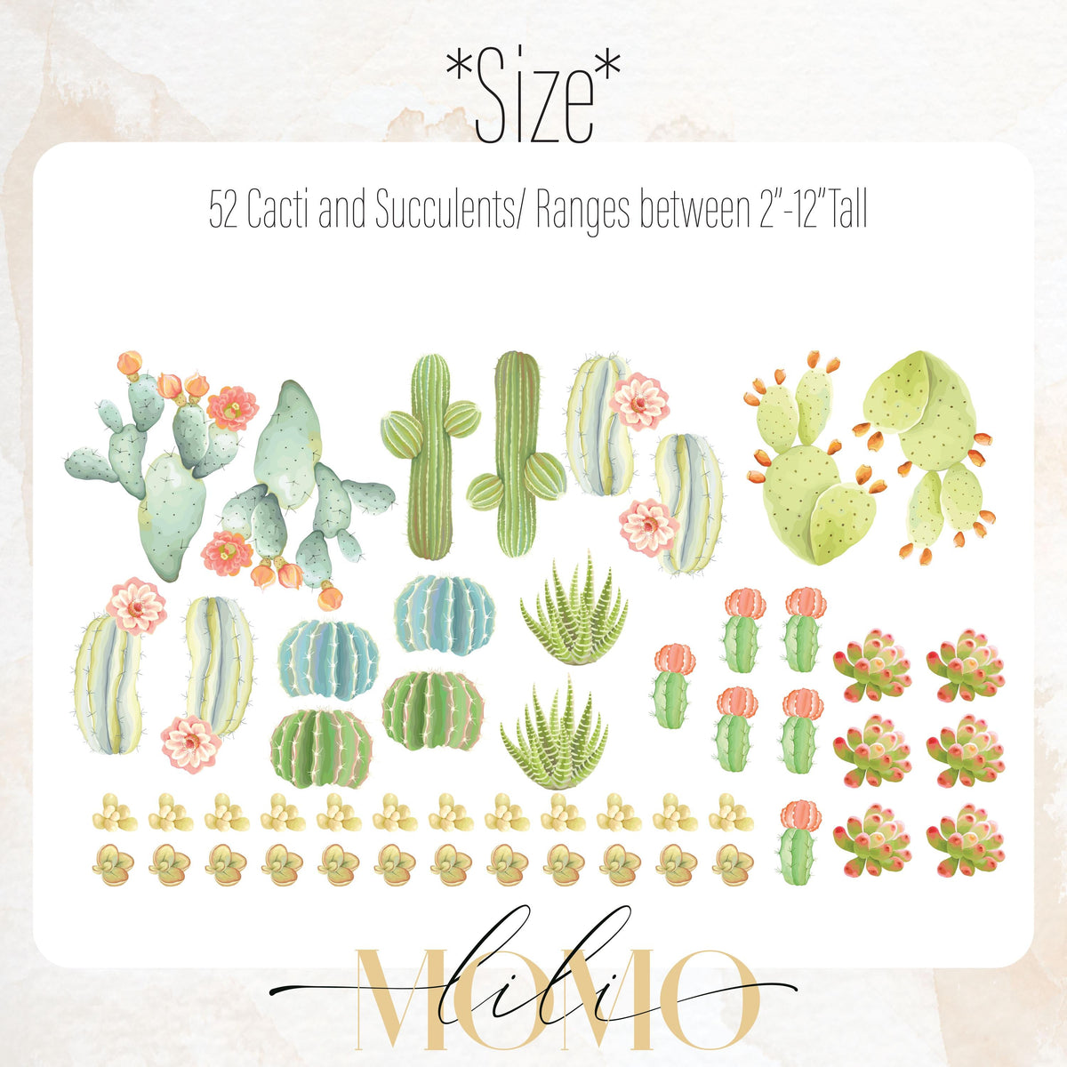 Close-up detail of cactus wall decals matte vinyl finish