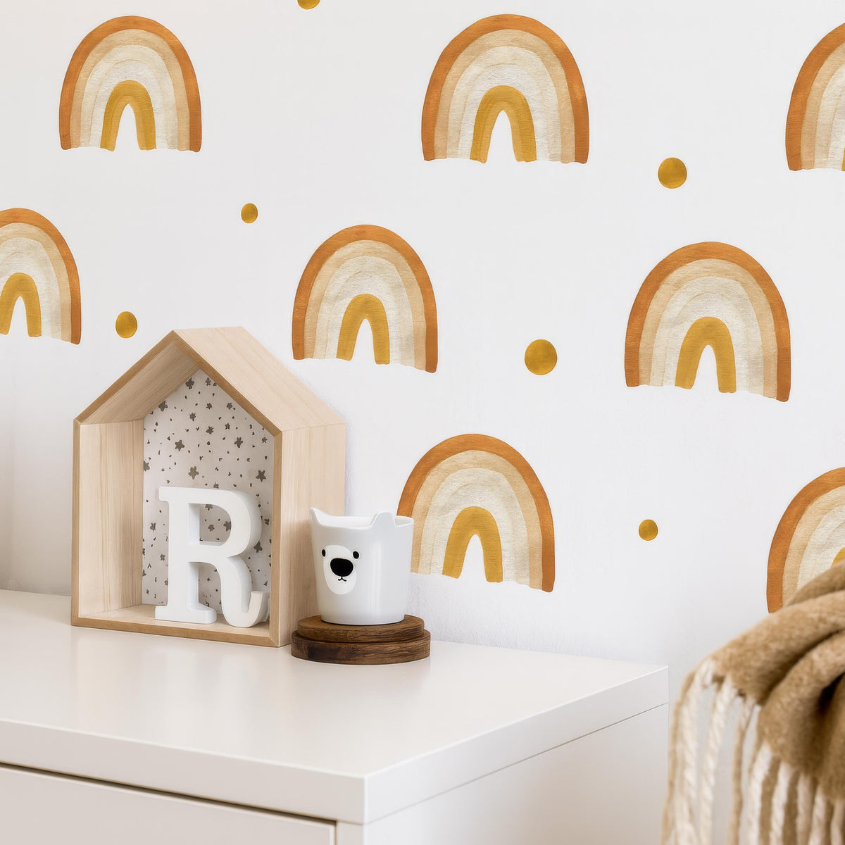 Boho Rainbow Wall Decals shown in a home interior