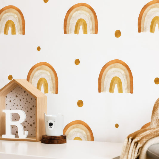 Boho Rainbow Wall Decals installed on a styled nursery wall