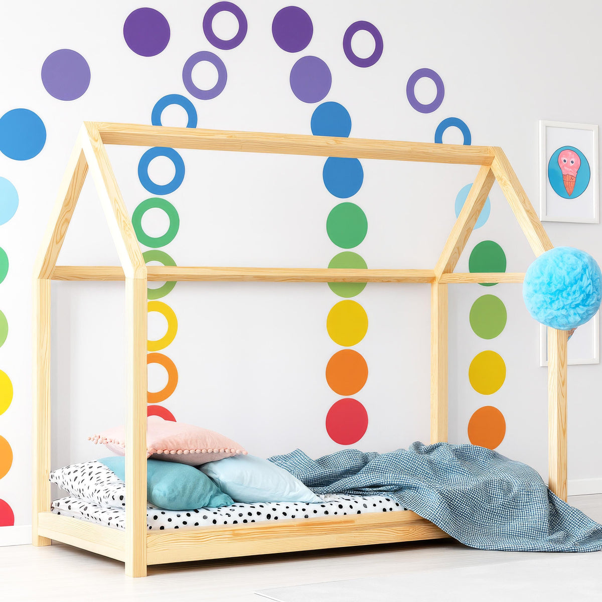 Large Polka Dot Wall Decals 7 Inch (36 Dots) installed on a styled nursery wall