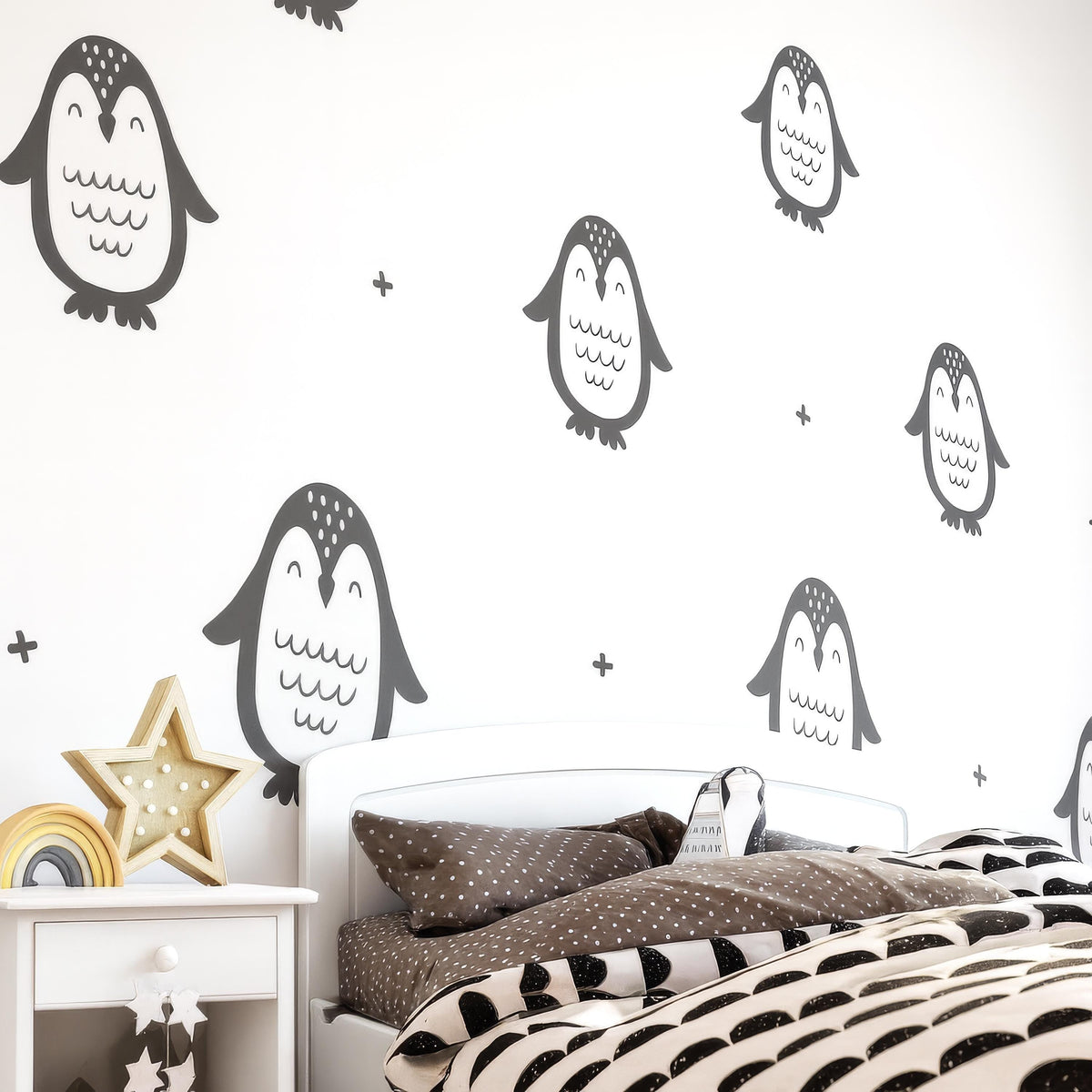 Penguin Wall Decals Set (12 Large Penguins 9-12") shown in a home interior
