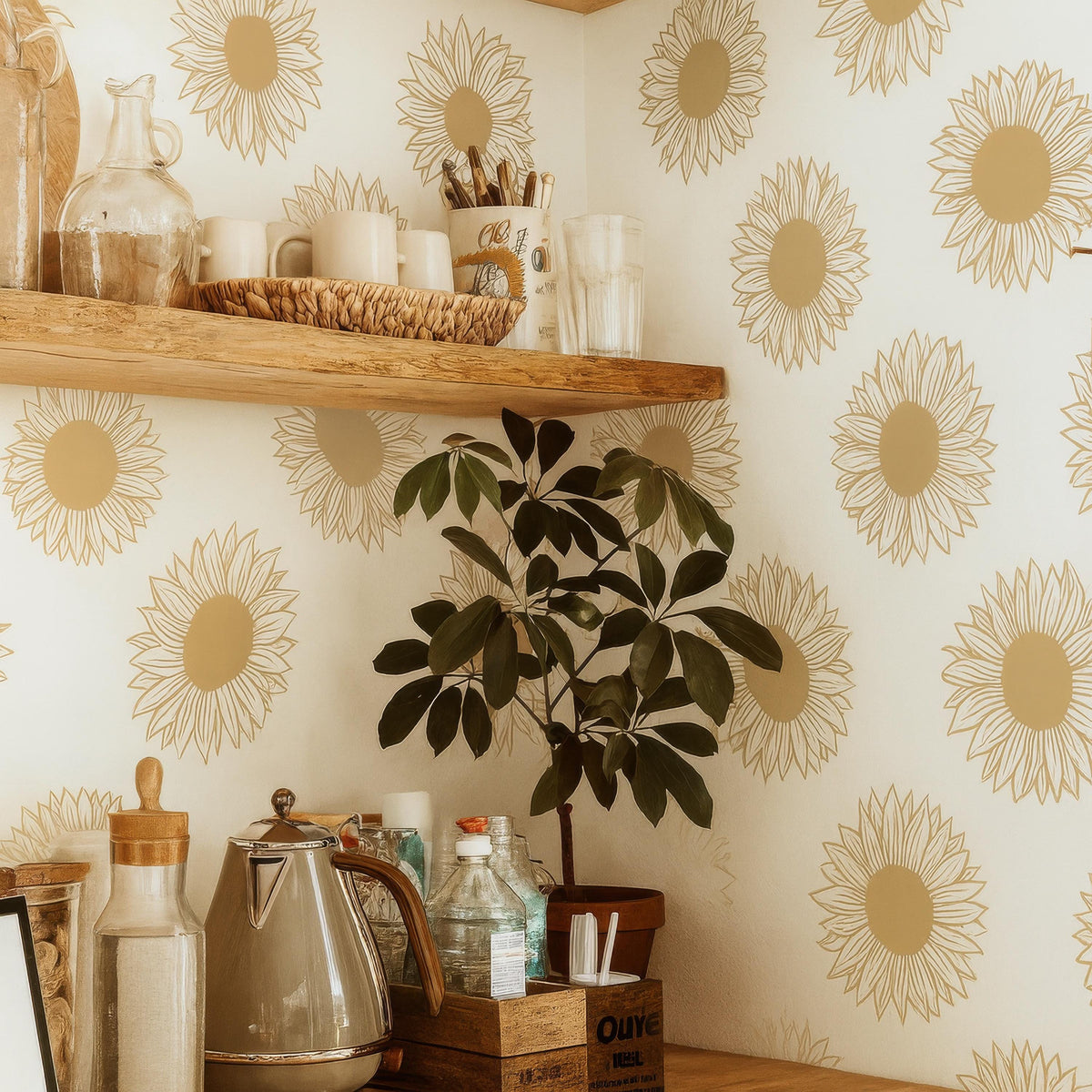 Sunflower Wall Decals styled in a room setting