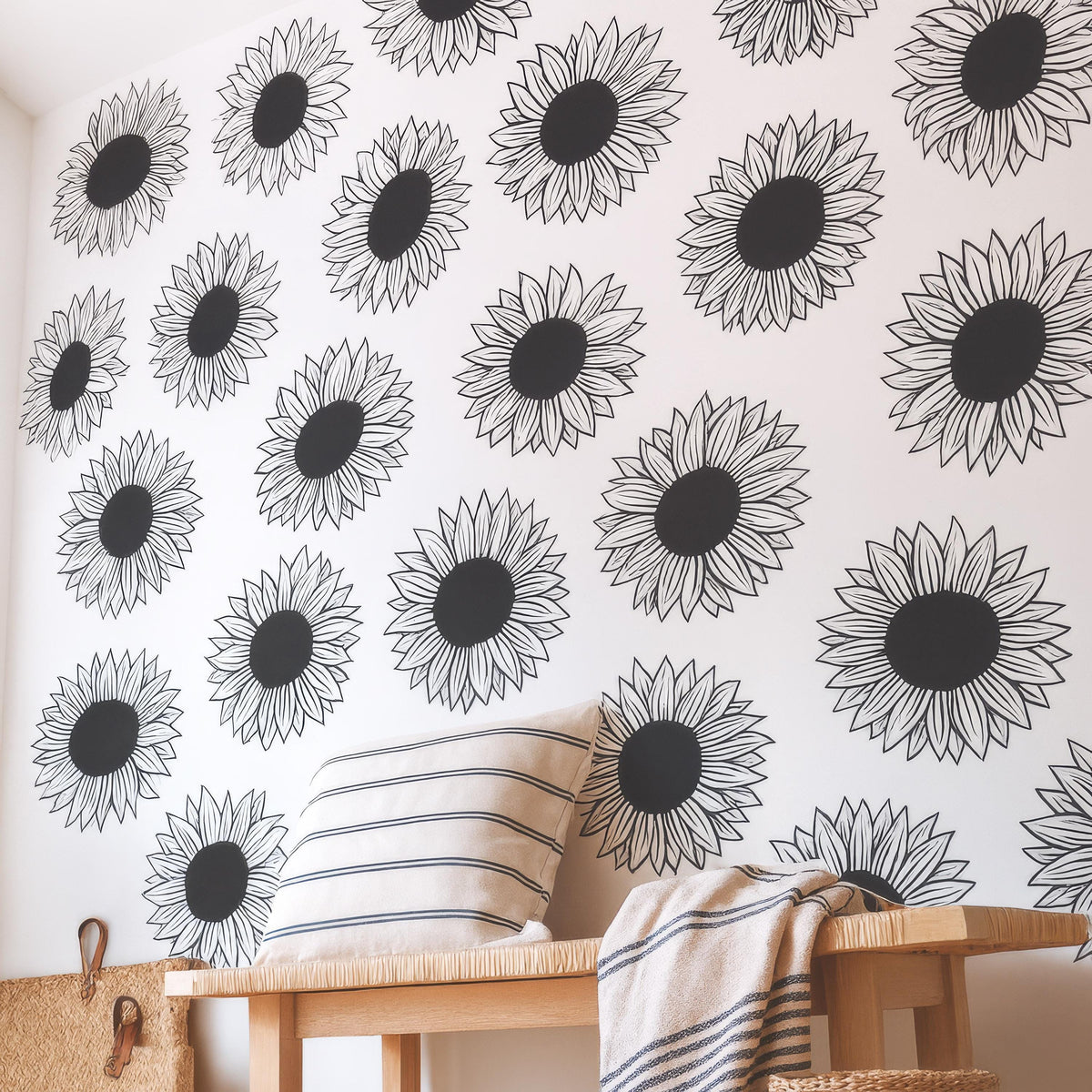 Sunflower Wall Decals displayed in a styled space