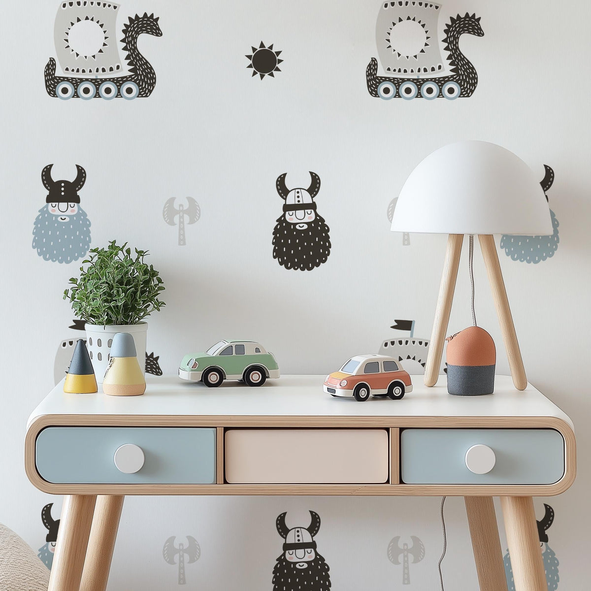 Vikings Wall Decals arranged on a feature wall