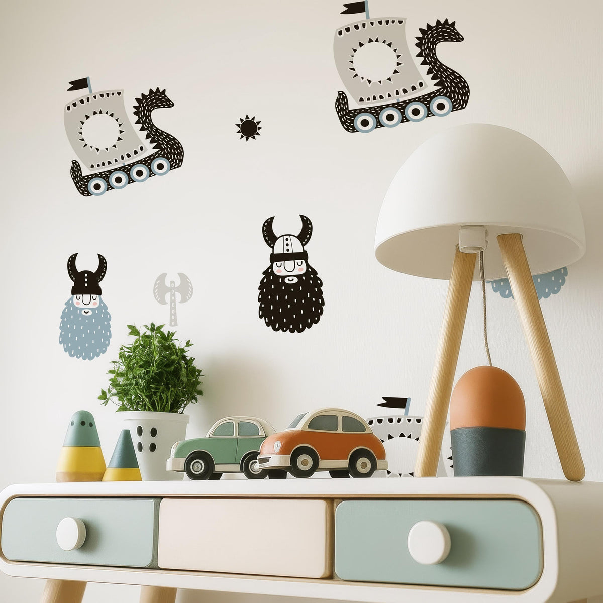 Vikings Wall Decals displayed in a styled space
