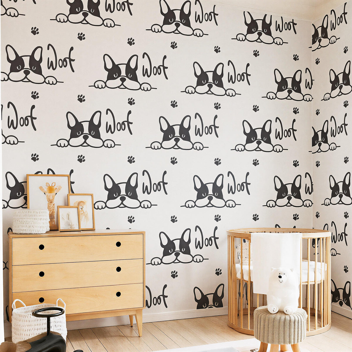 Dog Wall Decals “Woof” Border styled in a room setting