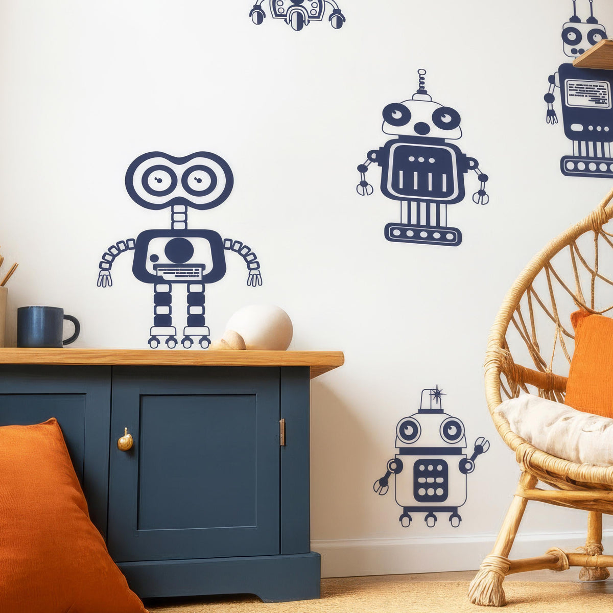 Large Robot Wall Decals Set of shown in a home interior