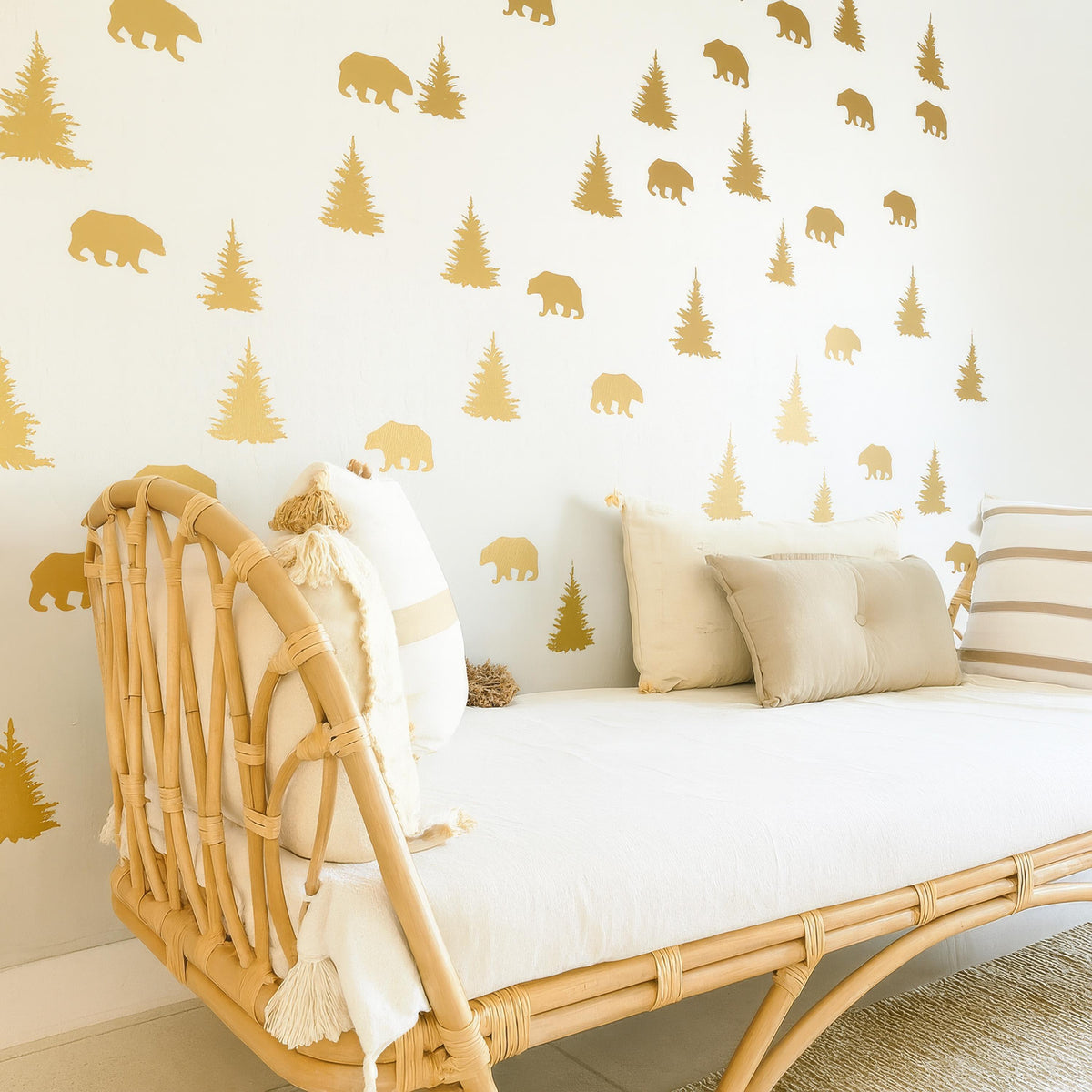 Woodland Bears & Pine Trees Wall Decals styled in a room setting