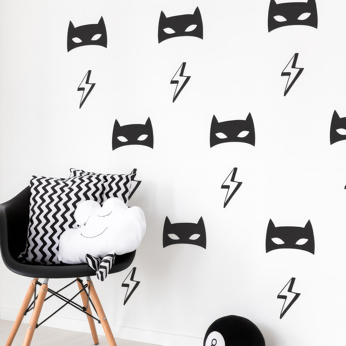 Superhero Mask Wall Decals displayed in a styled space