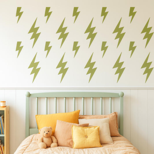 Lightning Bolt Wall Decals Set (32 pcs) installed on a styled nursery wall