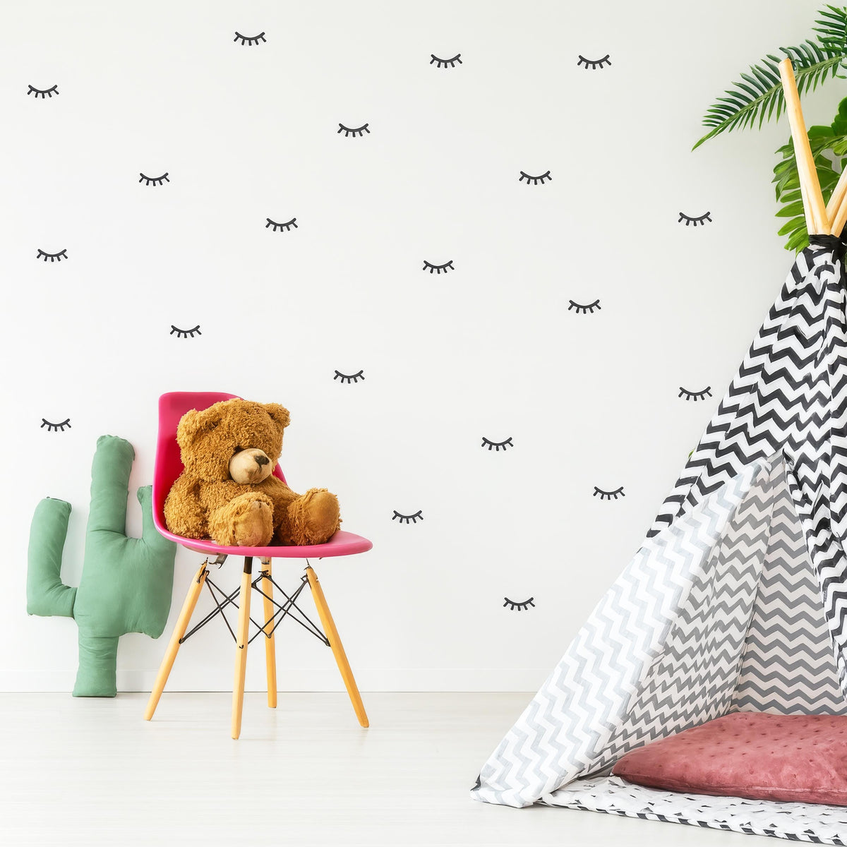Eyelash Wall Decals Set (70 or 140) shown in a home interior