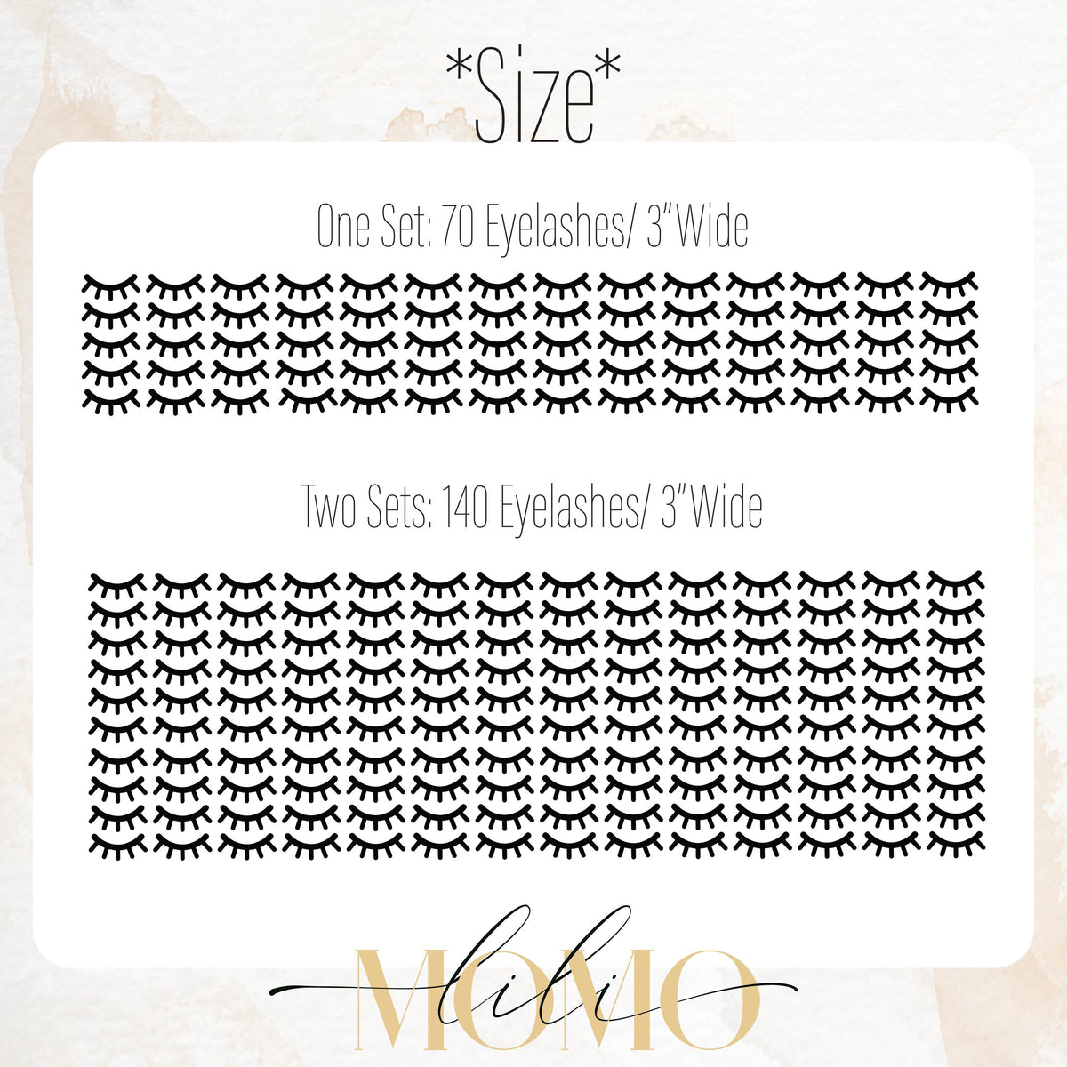 Close-up detail of eyelash wall decals set (70 or 140) matte vinyl finish
