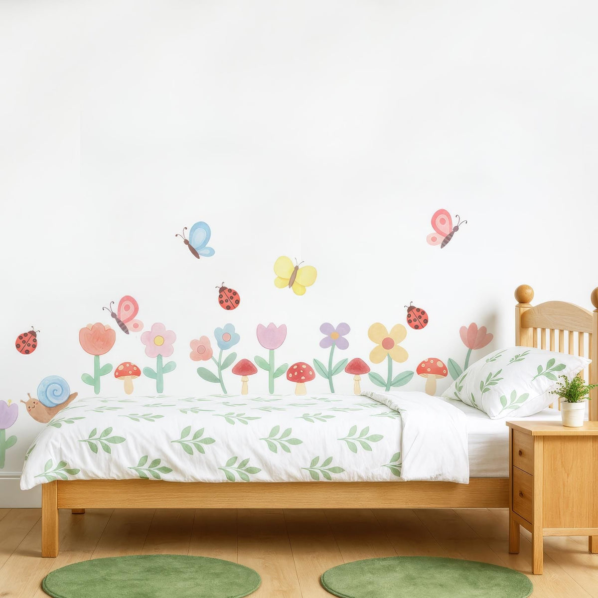 Woodland Garden Wall Decals Set installed on a styled nursery wall