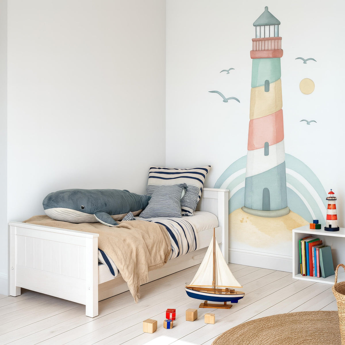 Watercolor Lighthouse Wall Decal shown in a home interior