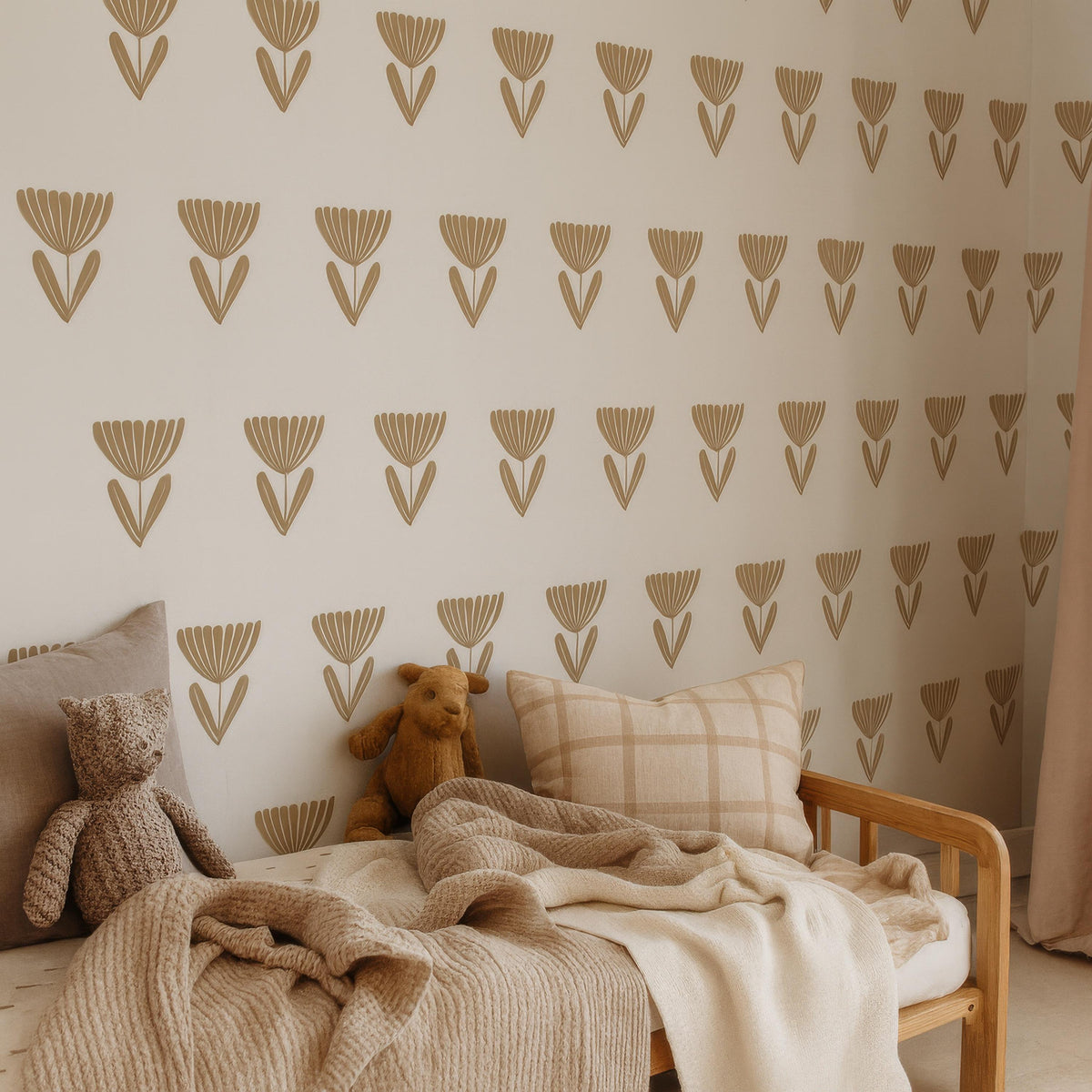 Boho Floral Border Wall Decals displayed in a styled space