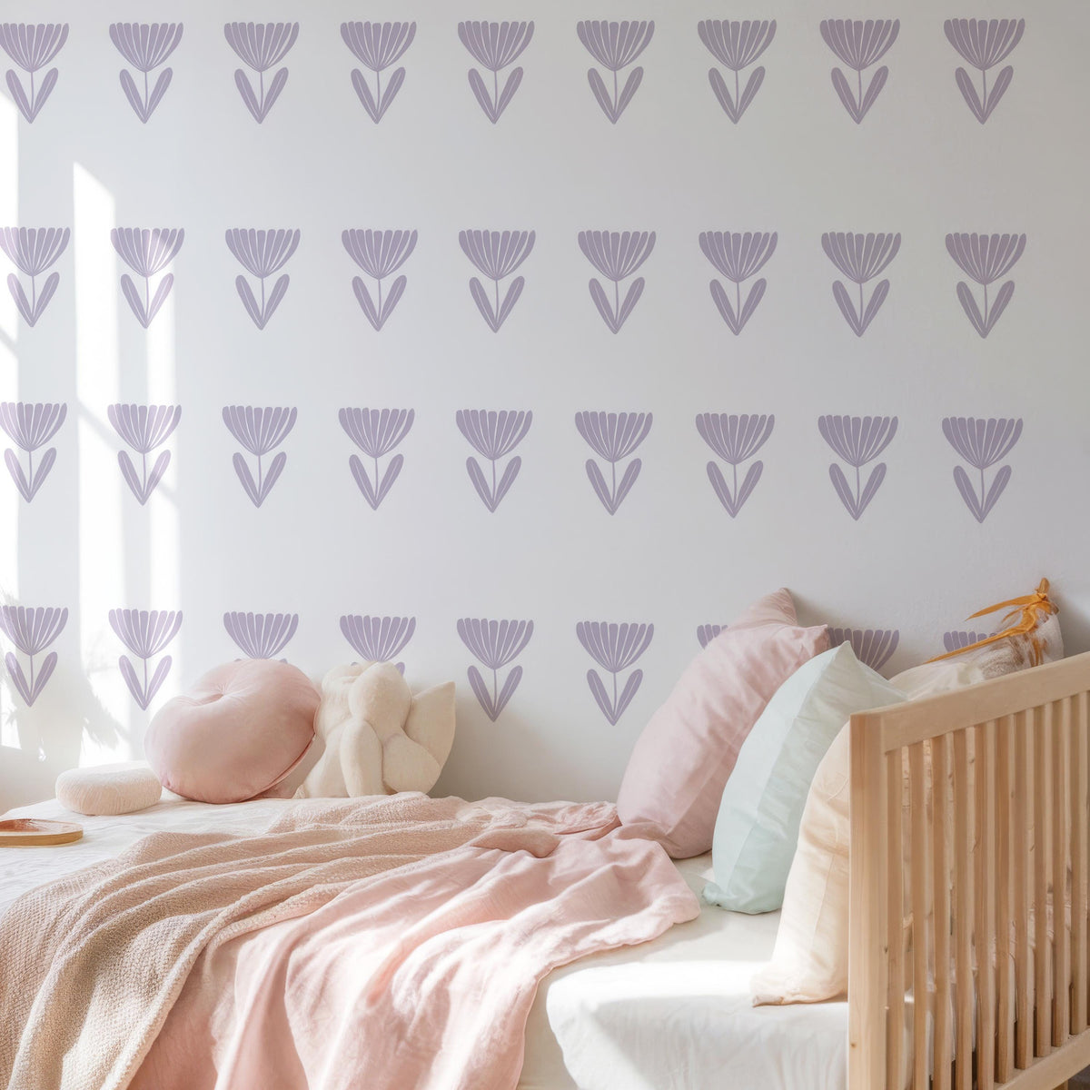 Boho Floral Border Wall Decals arranged on a feature wall