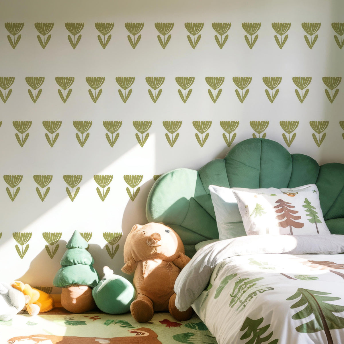 Boho Floral Border Wall Decals shown in a home interior