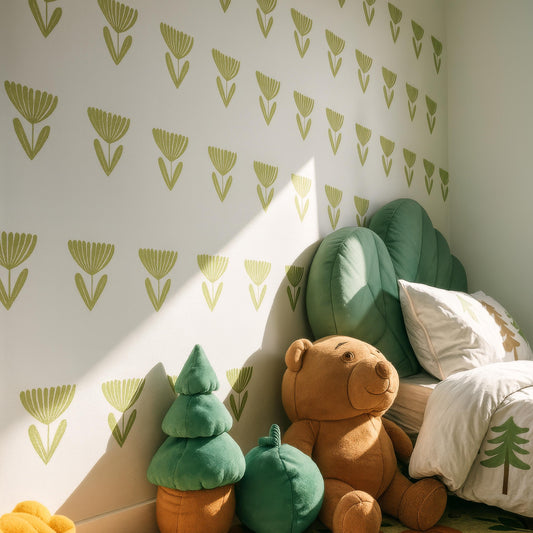 Boho Floral Border Wall Decals installed on a styled nursery wall