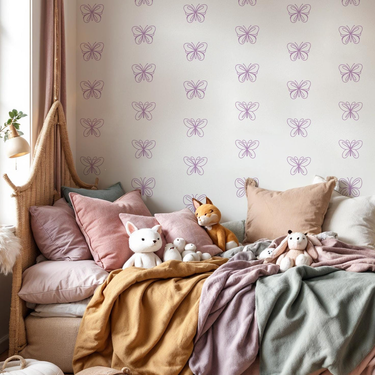 Butterfly Wall Decals Set arranged on a feature wall