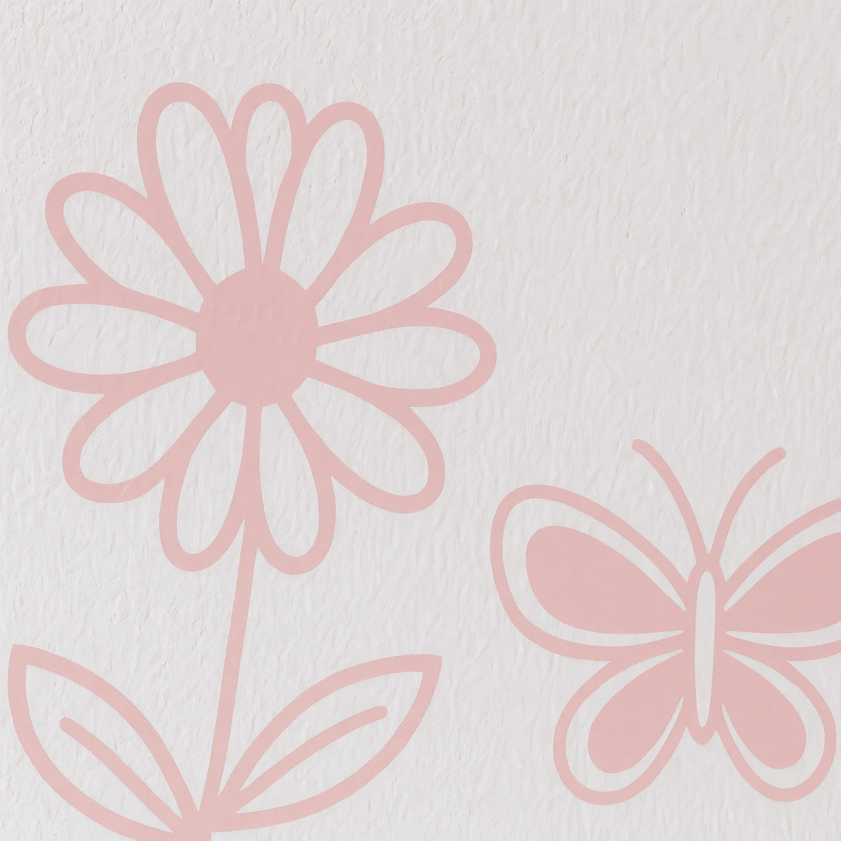 Daisy Flower & Butterfly Wall Decals Set arranged on a feature wall