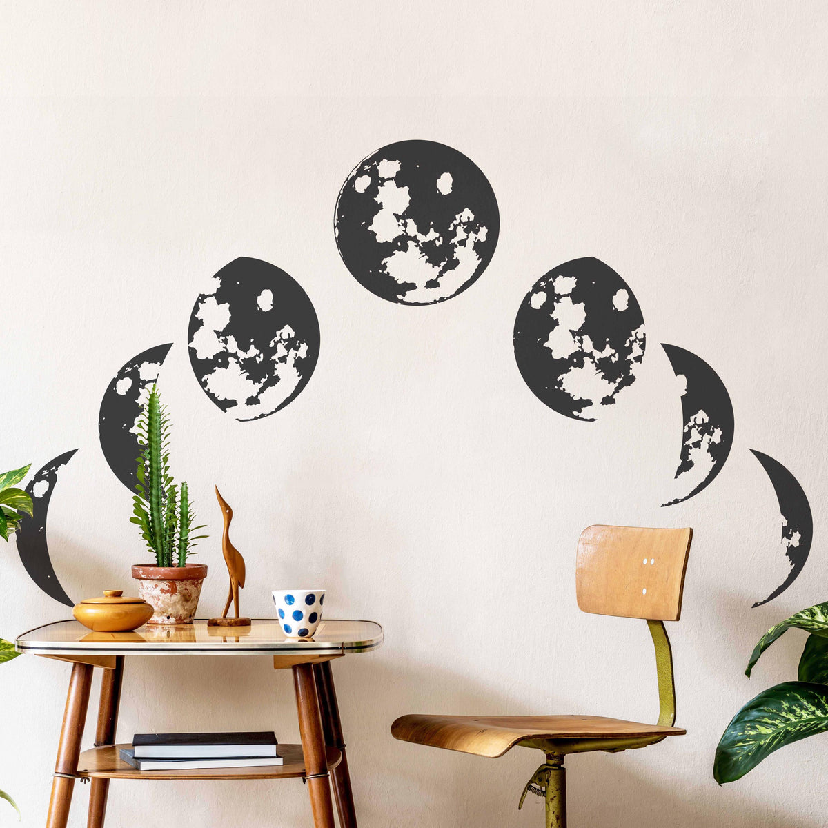Moon Phase Wall Decal Set installed on a styled nursery wall