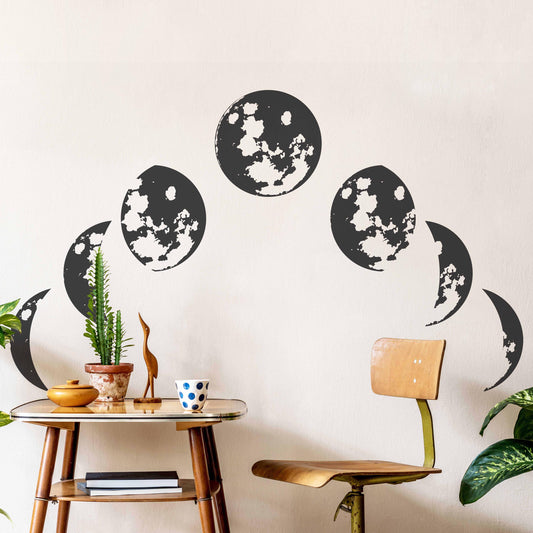 Moon Phase Wall Decal Set installed on a styled nursery wall