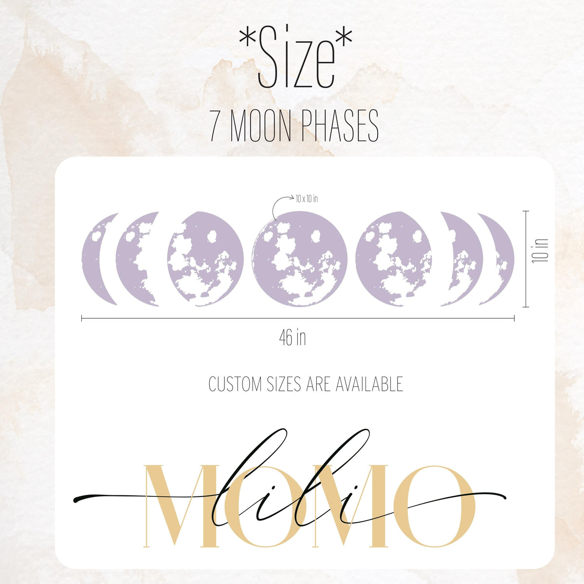 Close-up detail of moon phase wall decal set matte vinyl finish