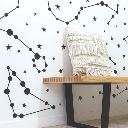 Zodiac Constellation Wall Decals Set installed on a styled nursery wall