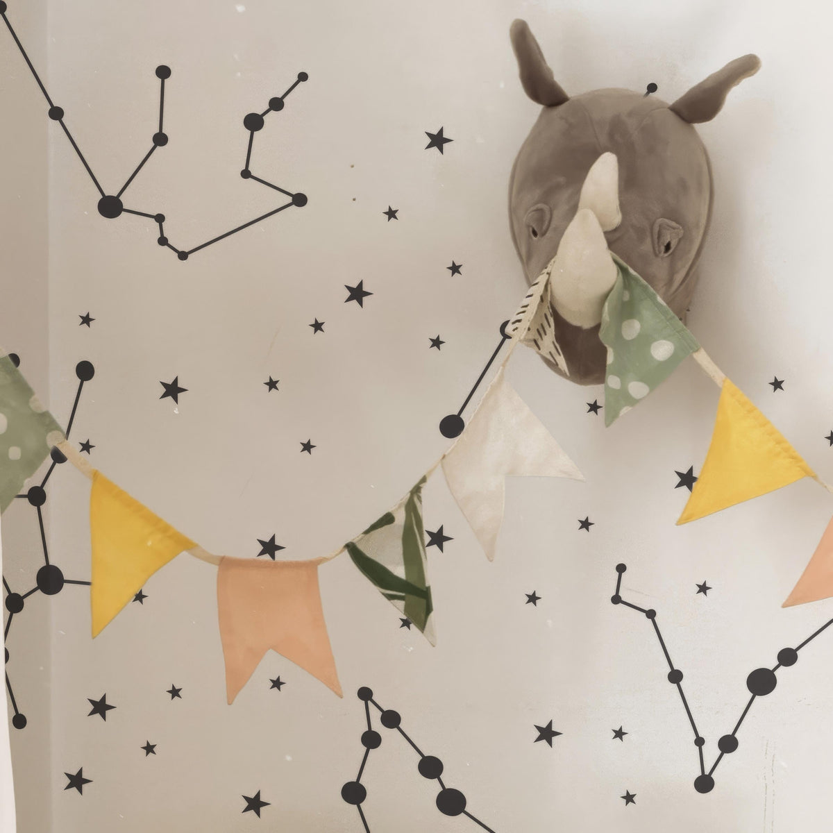 Zodiac Constellation Wall Decals Set arranged on a feature wall