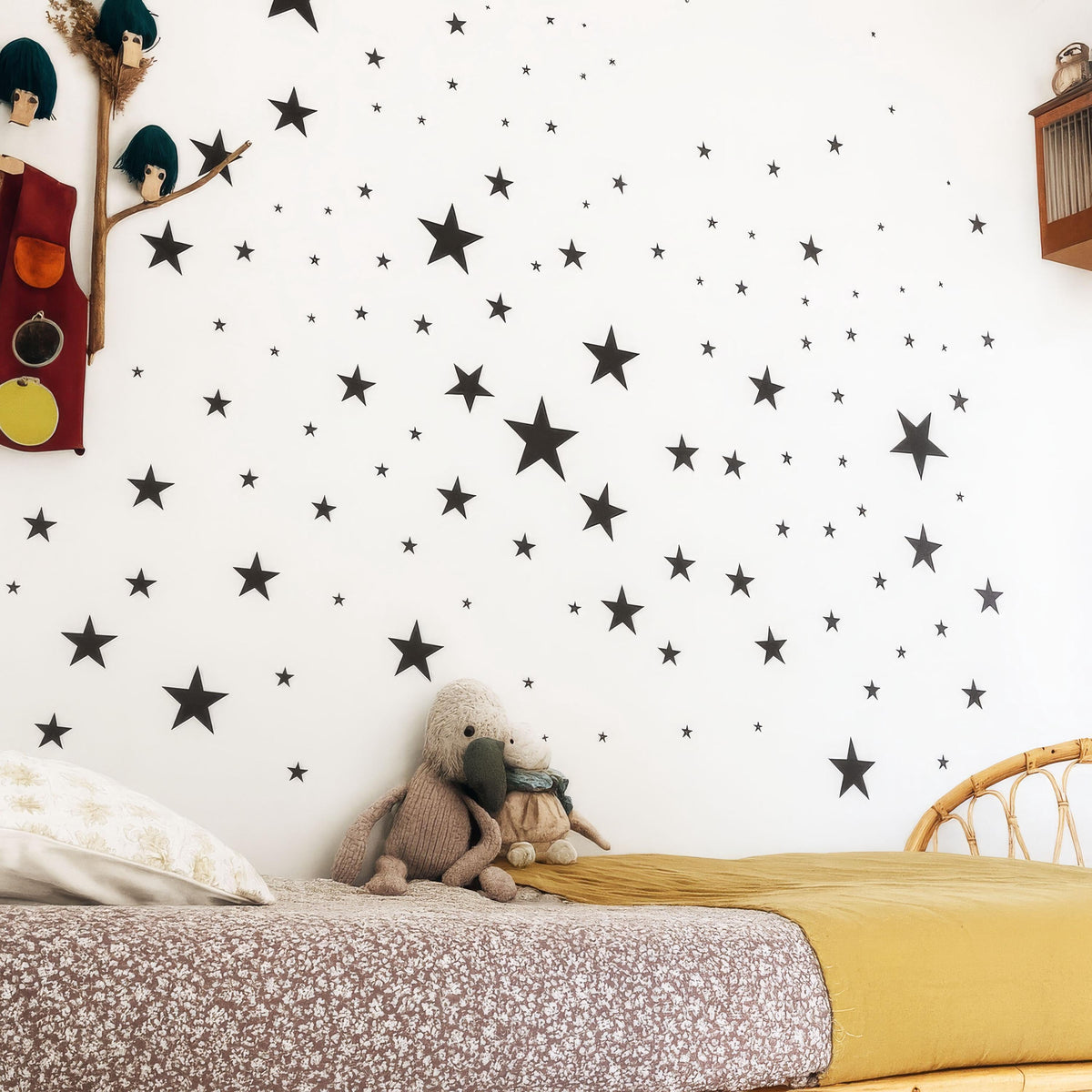 Star Wall Decals Set arranged on a feature wall