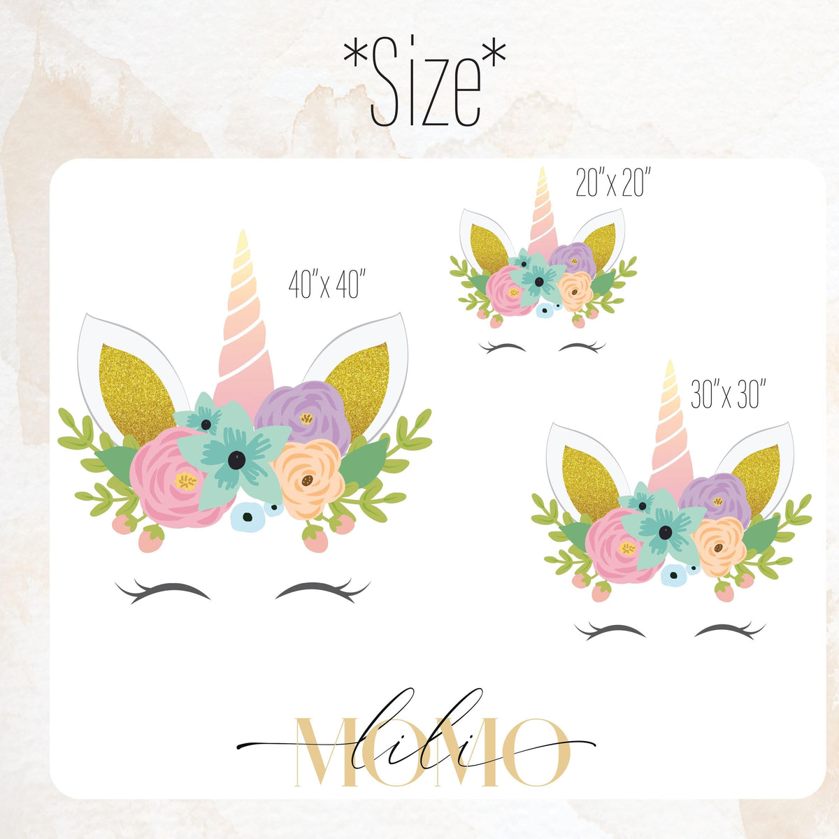 Close-up detail of floral unicorn wall decal for nursery matte vinyl finish